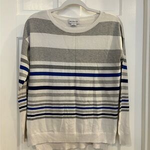 Women's Striped Crew Neck Sweater - Gray, Blue, White